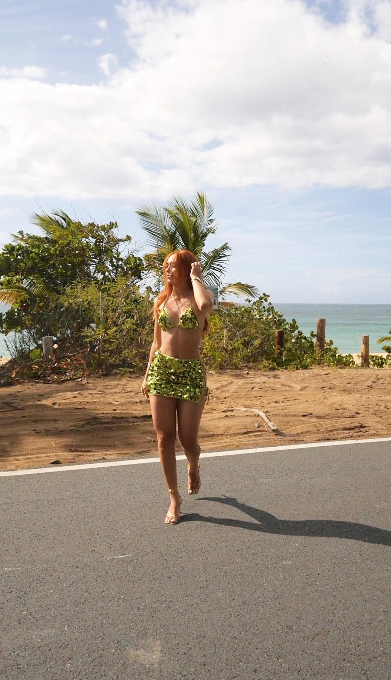 Green Sequin Skirt Set