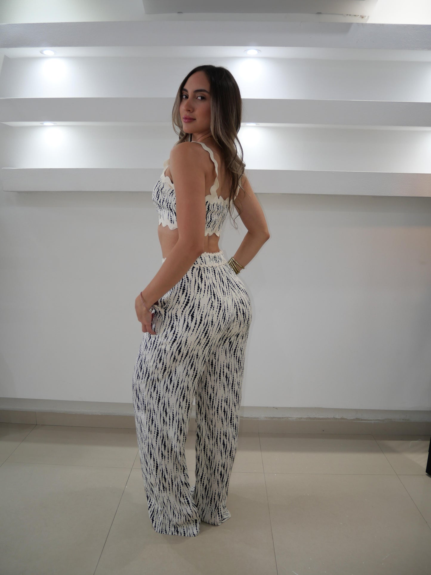 Creme Stripe Pant Set