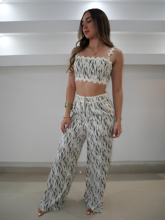 Creme Stripe Pant Set