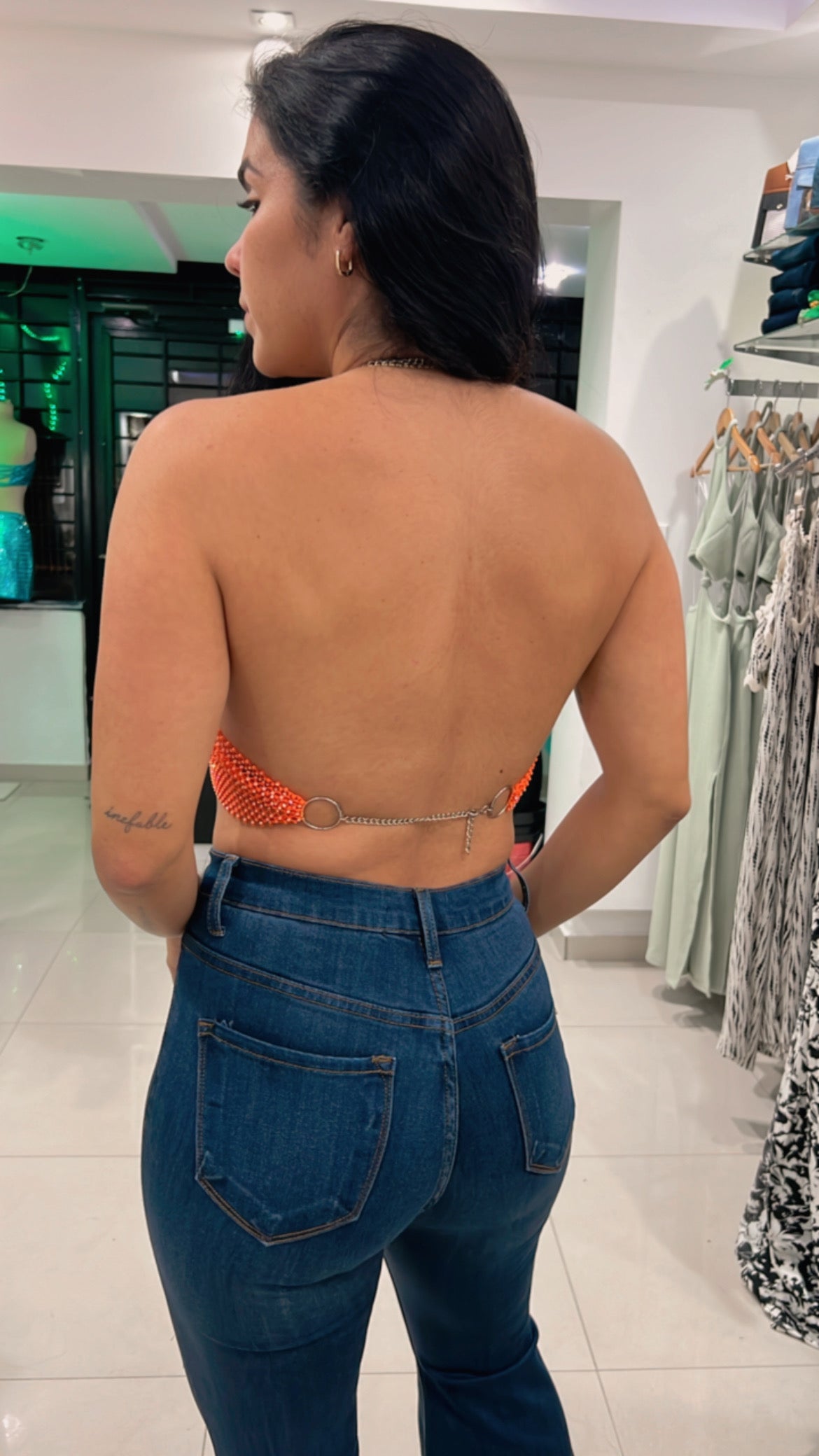 Orange Glitter Crop Top