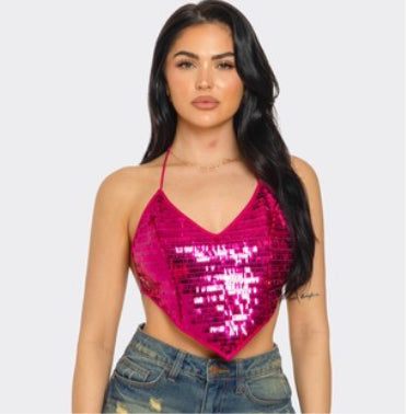 Sequin Halter Crop Top